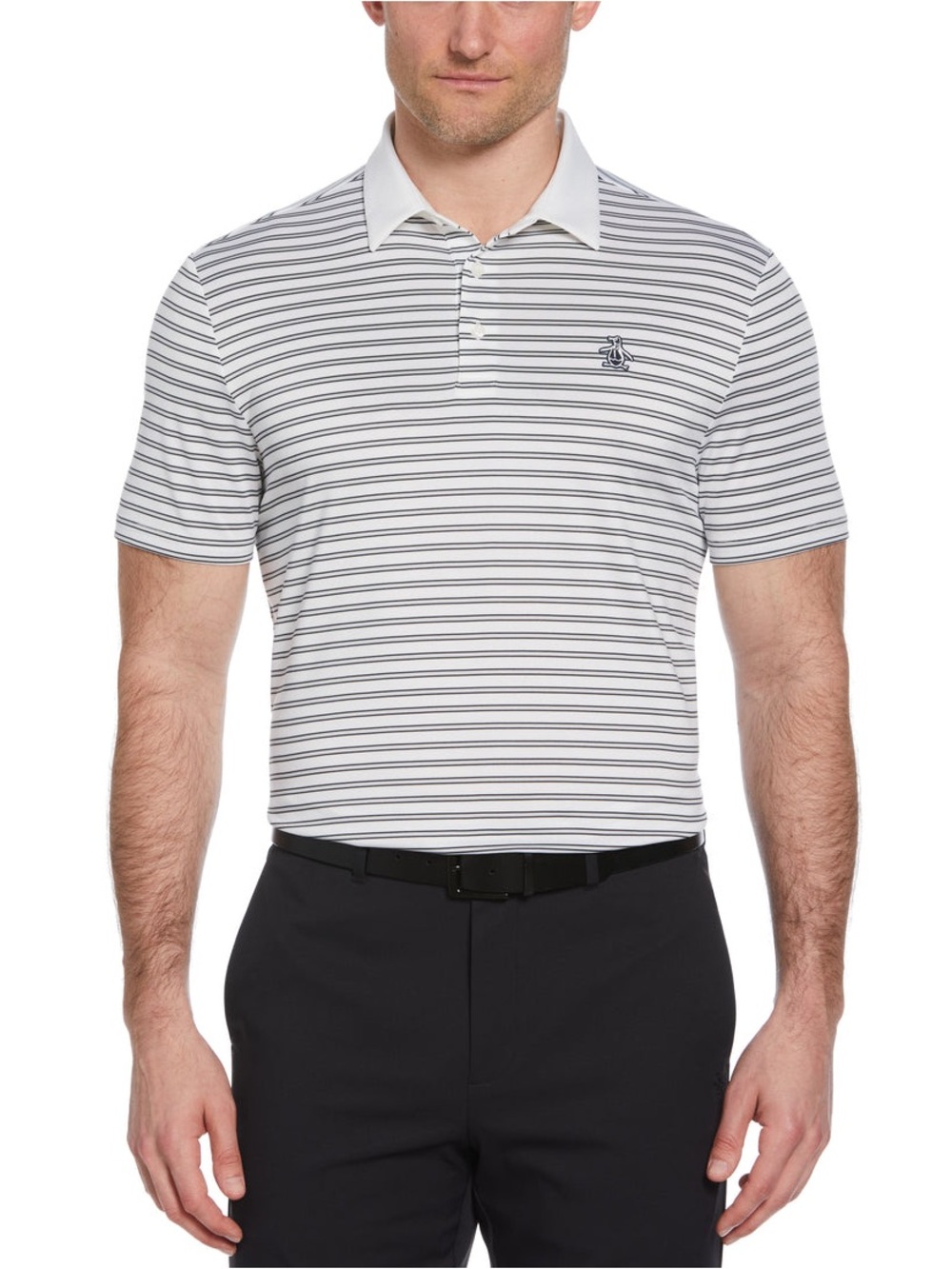 Original Penguin Heritage Stripe Golf Polo White Polo with Thin Black Stripes